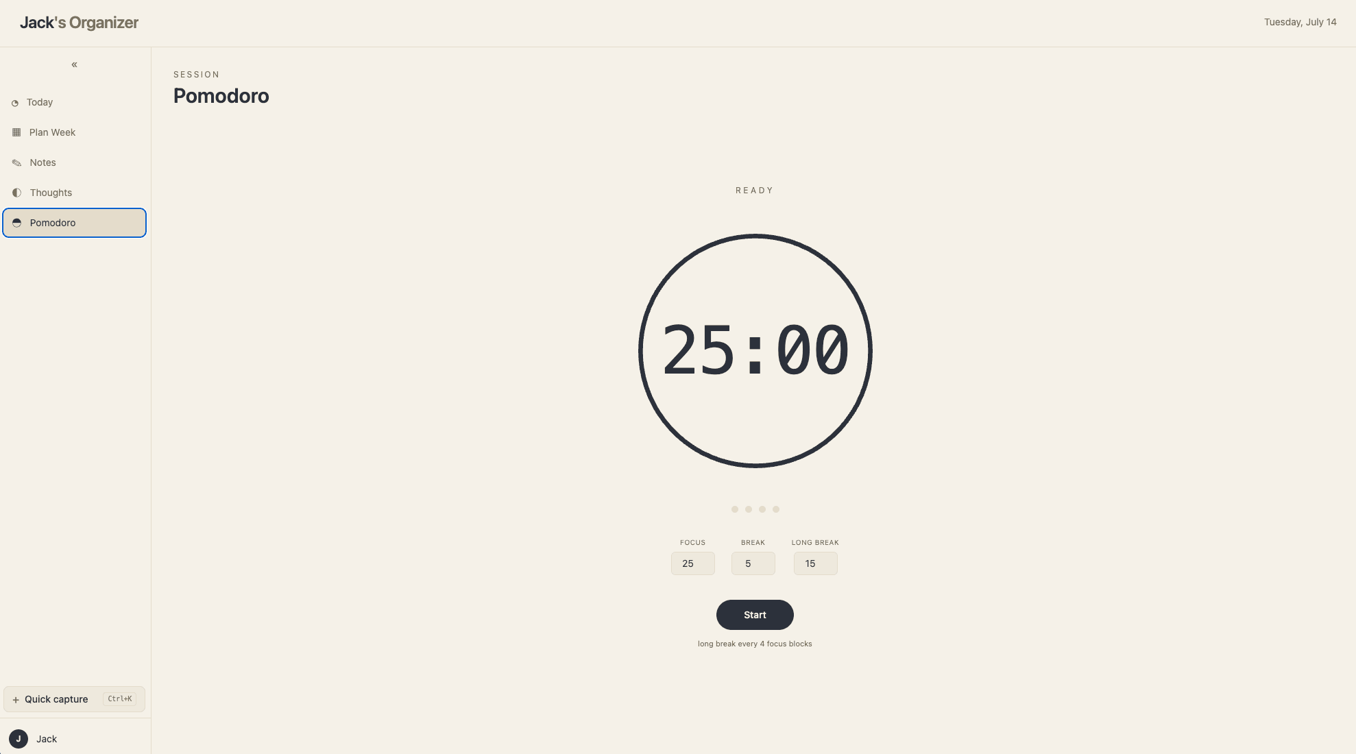 Lullim — Pomodoro screen